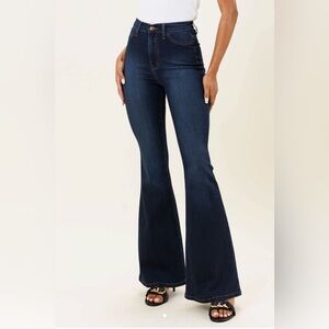 Vibrant M.i.U Tall Bell Flare Jeans Dark Stone Stretch Denim Size 15 (W31)